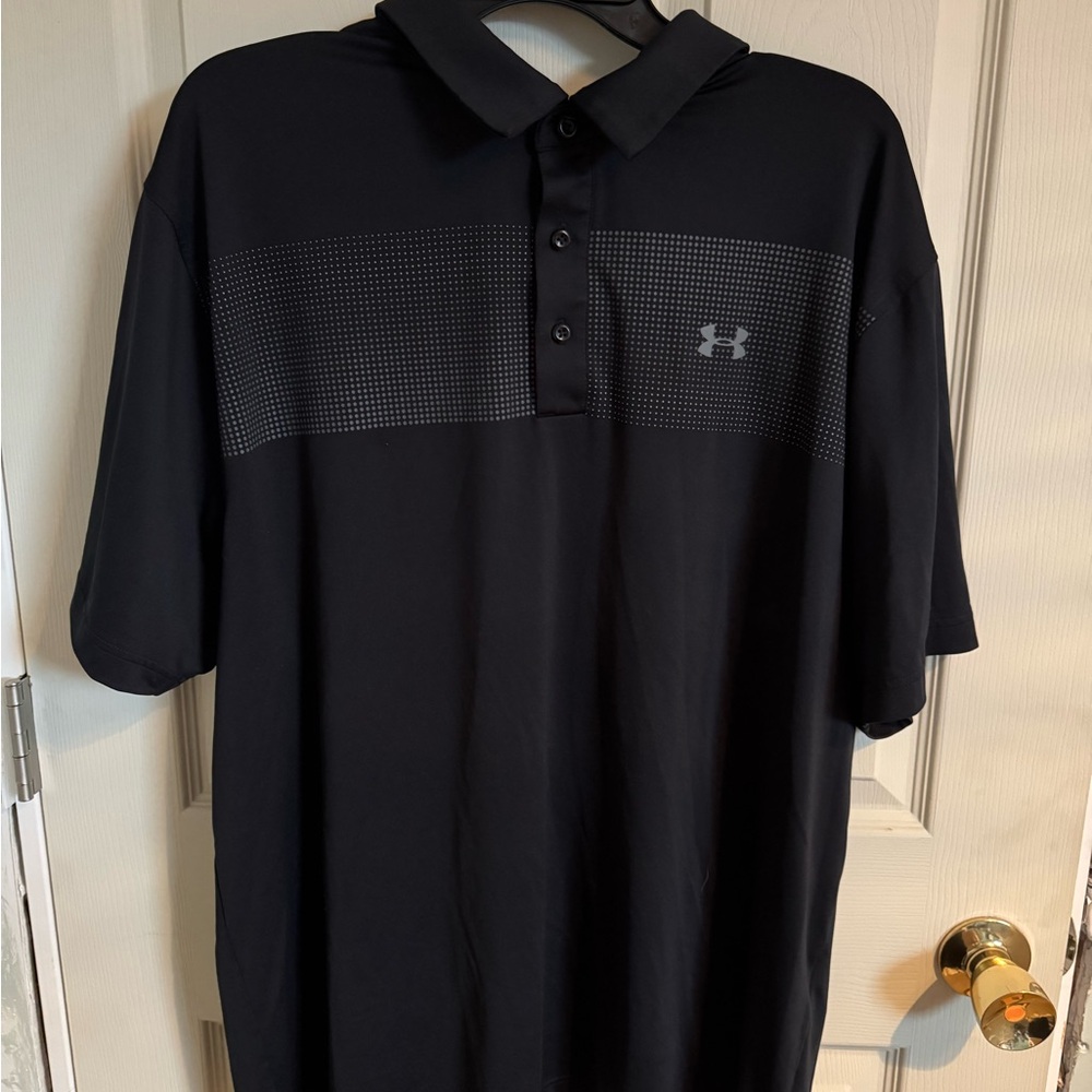 Under Armour Black Polo with Subtle Dotted Chest Band
